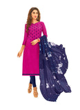 Women's Cotton Jacquard Unstitched Salwar-Suit Material With Dupatta (Magenta, 2-2.5mtrs) - GillKart