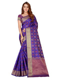Women's Kanjivaram Silk Saree with Blouse (Blue, 5-6 Mtrs) - GillKart