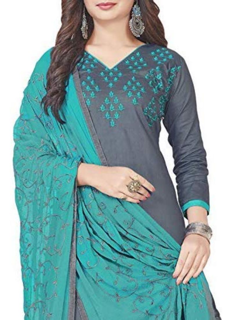 Women's Glaze Cotton Unstitched Salwar-Suit Material With Dupatta (Grey, 2 Mtr) - GillKart
