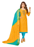 Women's South Slub Cotton Unstitched Salwar-Suit Material With Dupatta (Yellow, 2 Mtr) - GillKart