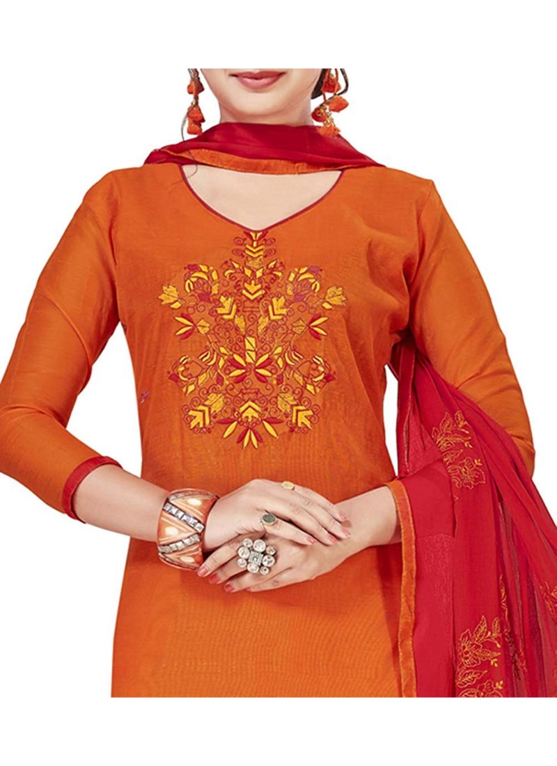 Women's Modal Silk Unstitched Salwar-Suit Material With Dupatta (Orange, 2 Mtr) - GillKart