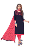 Women's Glaze Cotton Unstitched Salwar-Suit Material With Dupatta (Navy Blue, 2 Mtr) - GillKart