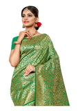Women's Banarasi silk Saree with Blouse (Light green, 5-6mtr) - GillKart