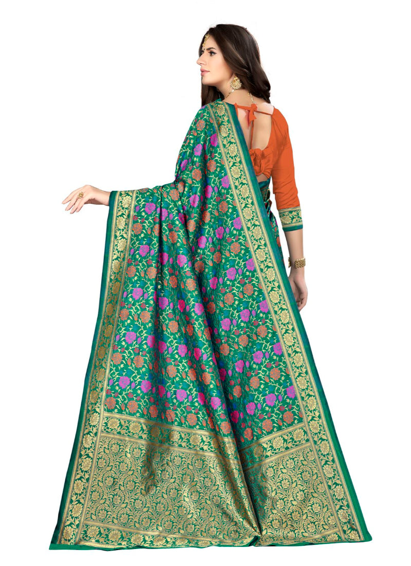 Women's Banarasi silk Saree with Blouse (Multi, 5-6mtr) - GillKart