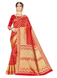 Women's Banarasi silk Saree with Blouse (Red, 5-6mtr) - GillKart