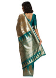 Women's Banarasi silk Saree with Blouse (Green,beige, 5-6mtr) - GillKart