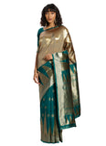 Women's Banarasi silk Saree with Blouse (Green,beige, 5-6mtr) - GillKart