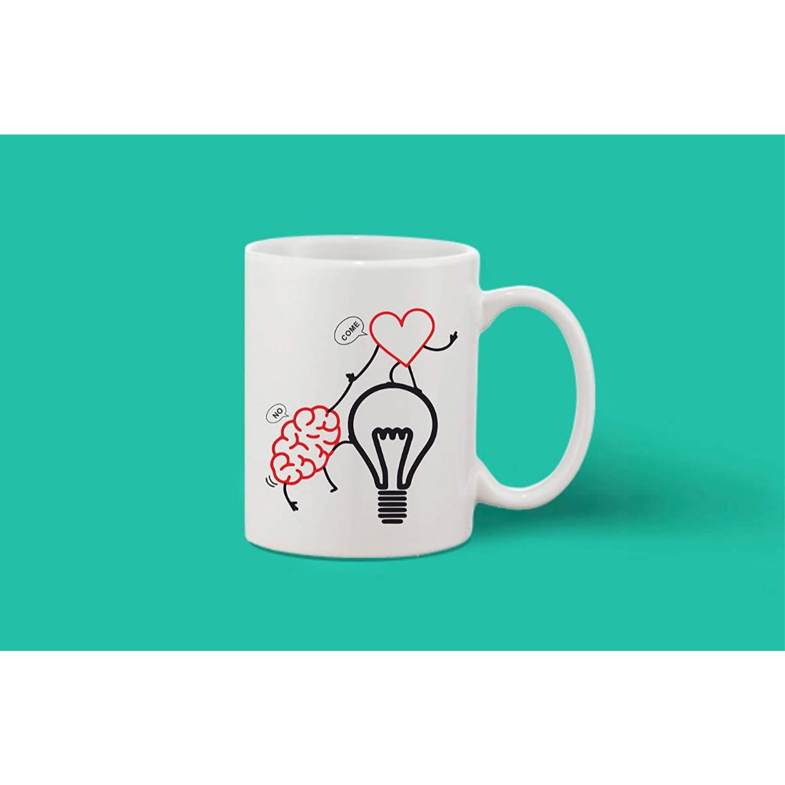 White ceramic coffee mug with printed design, 11 oz