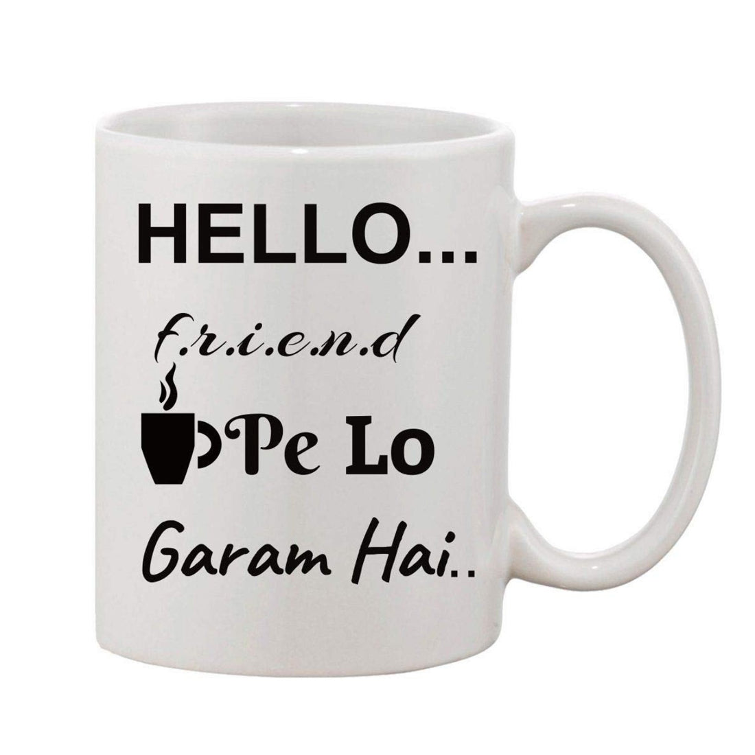 White ceramic coffee mug with printed design, one piece
