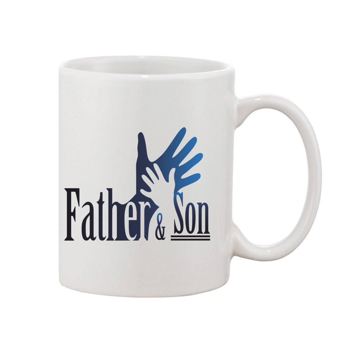 White ceramic coffee mug, 11oz, printed with 'Father & son' design