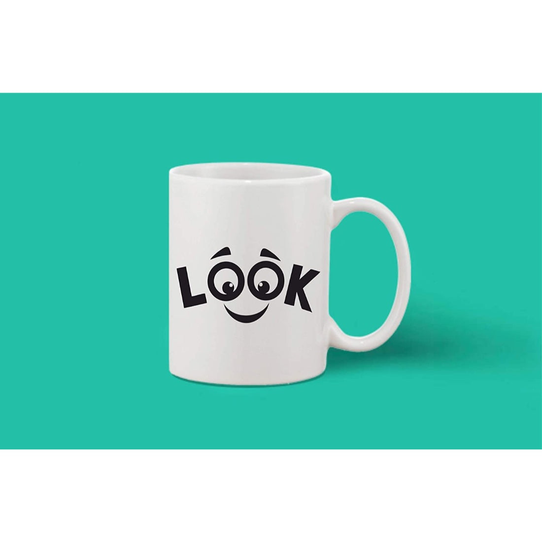 White ceramic coffee mug with look good logo