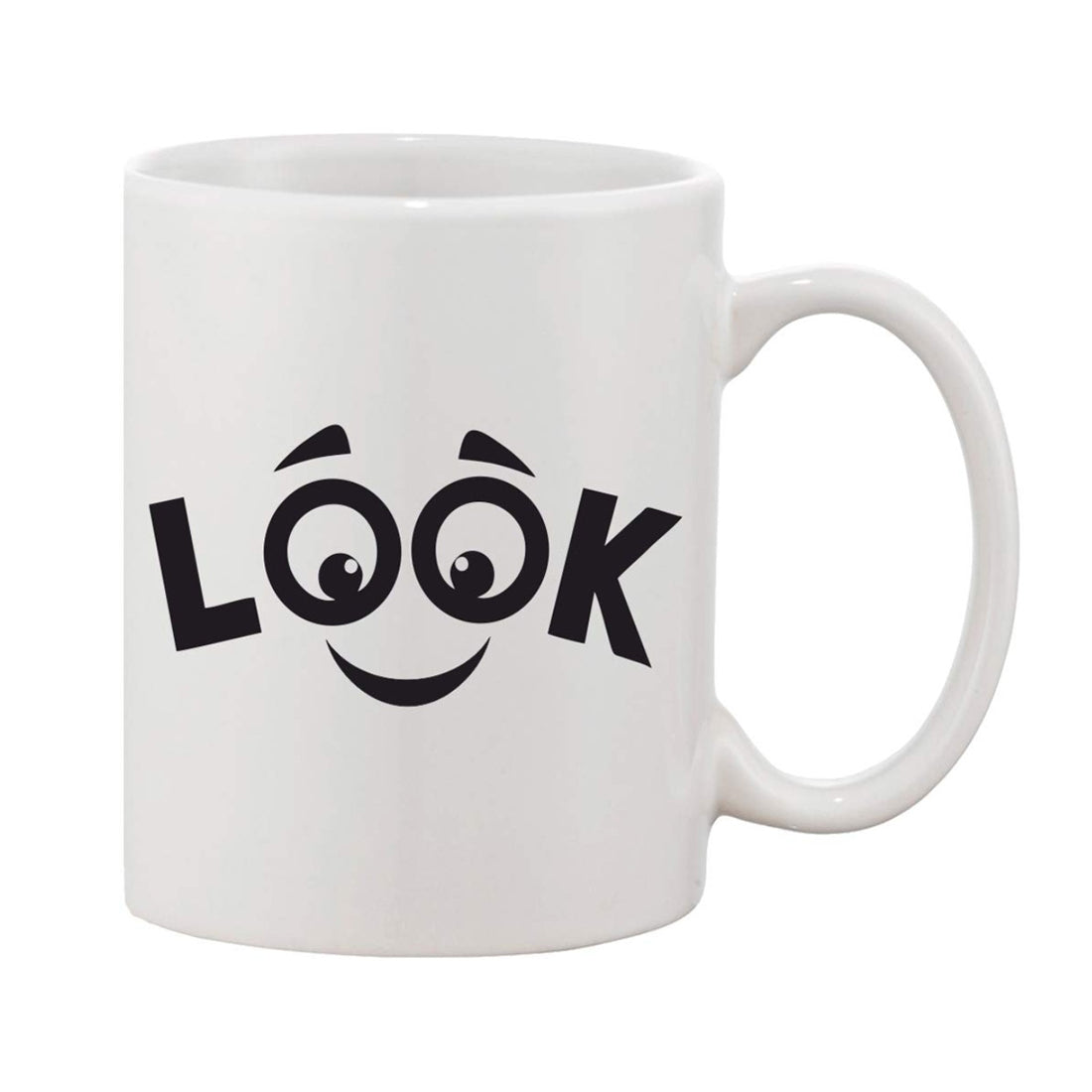 White ceramic coffee mug, single handle, 11 oz capacity