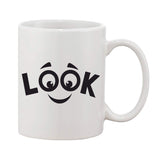 White ceramic coffee mug, single handle, 11 oz capacity