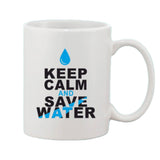 Keep water and save water coffee mug, white ceramic, 11oz