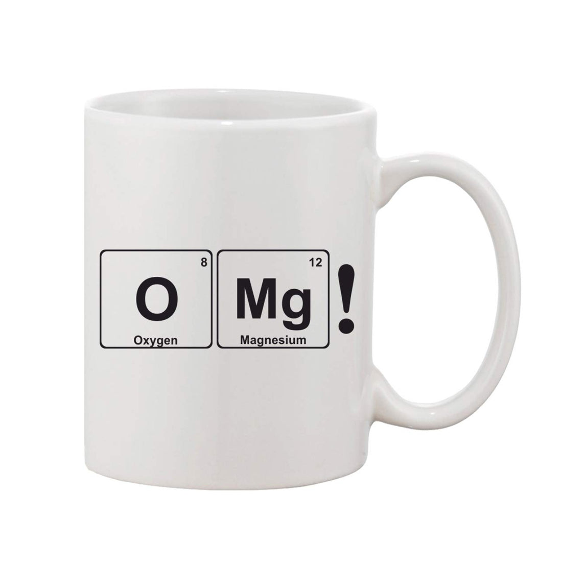 Printed ceramic coffee mug, features scientific element symbol, white