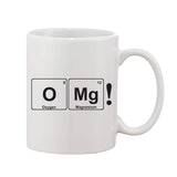Printed ceramic coffee mug, features scientific element symbol, white