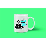 White coffee mug with printed saying, 11 oz