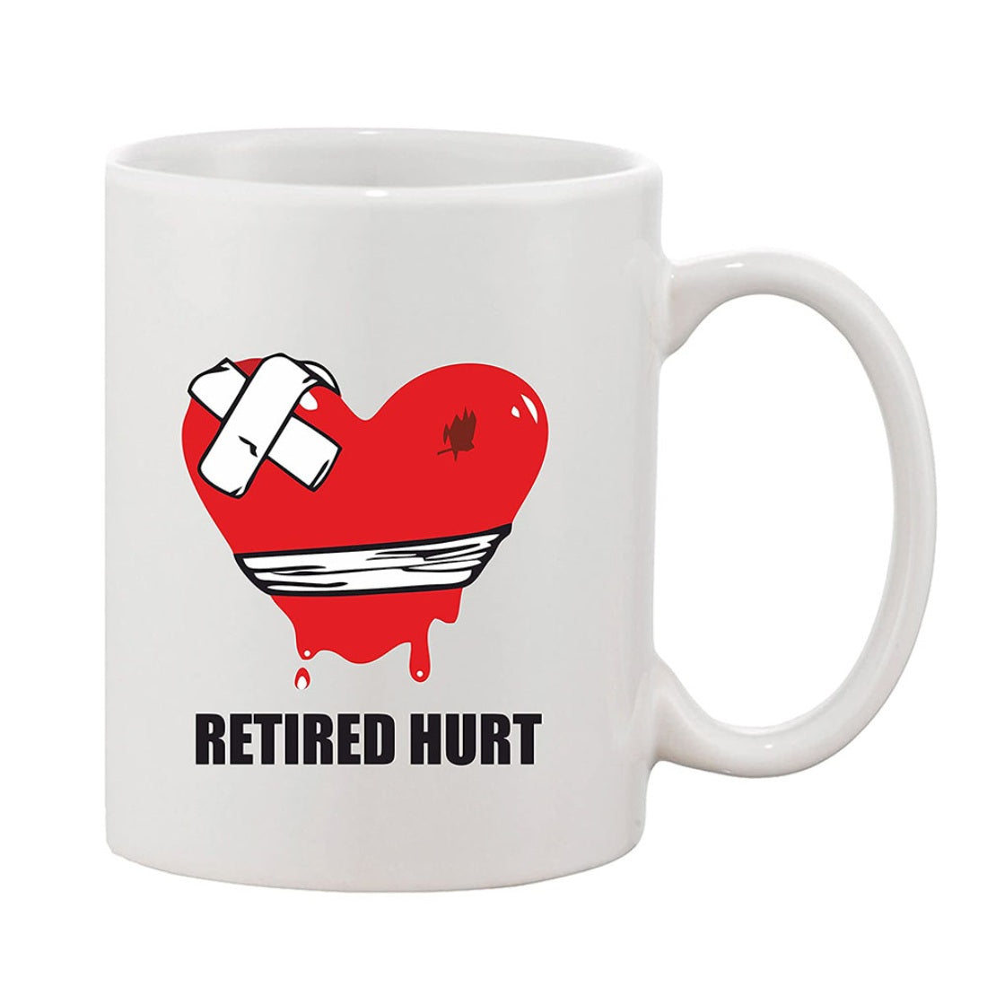 White ceramic coffee mug with printed graphic