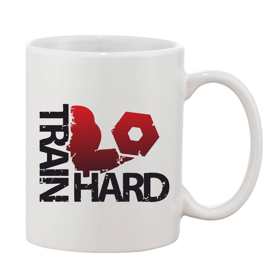 White ceramic coffee mug with printed text and design, featuring motivational message