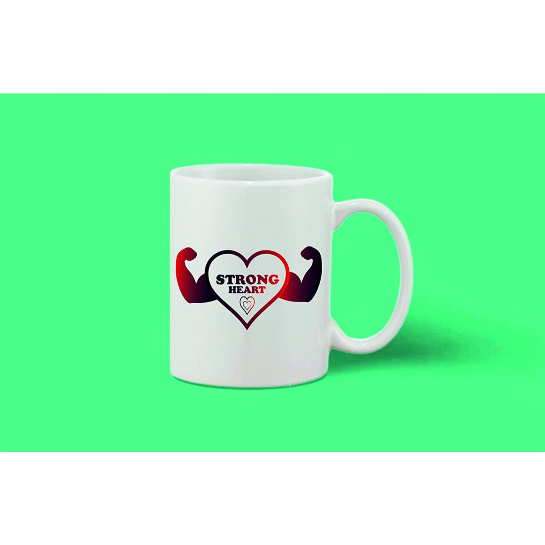 Printed ceramic coffee mug, white, holds 11 oz of liquid