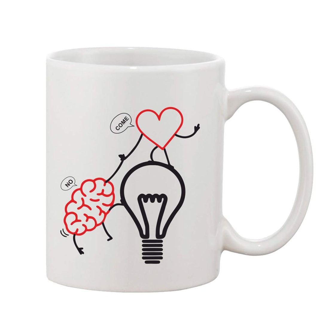 White ceramic coffee mug with printed design, 11 oz
