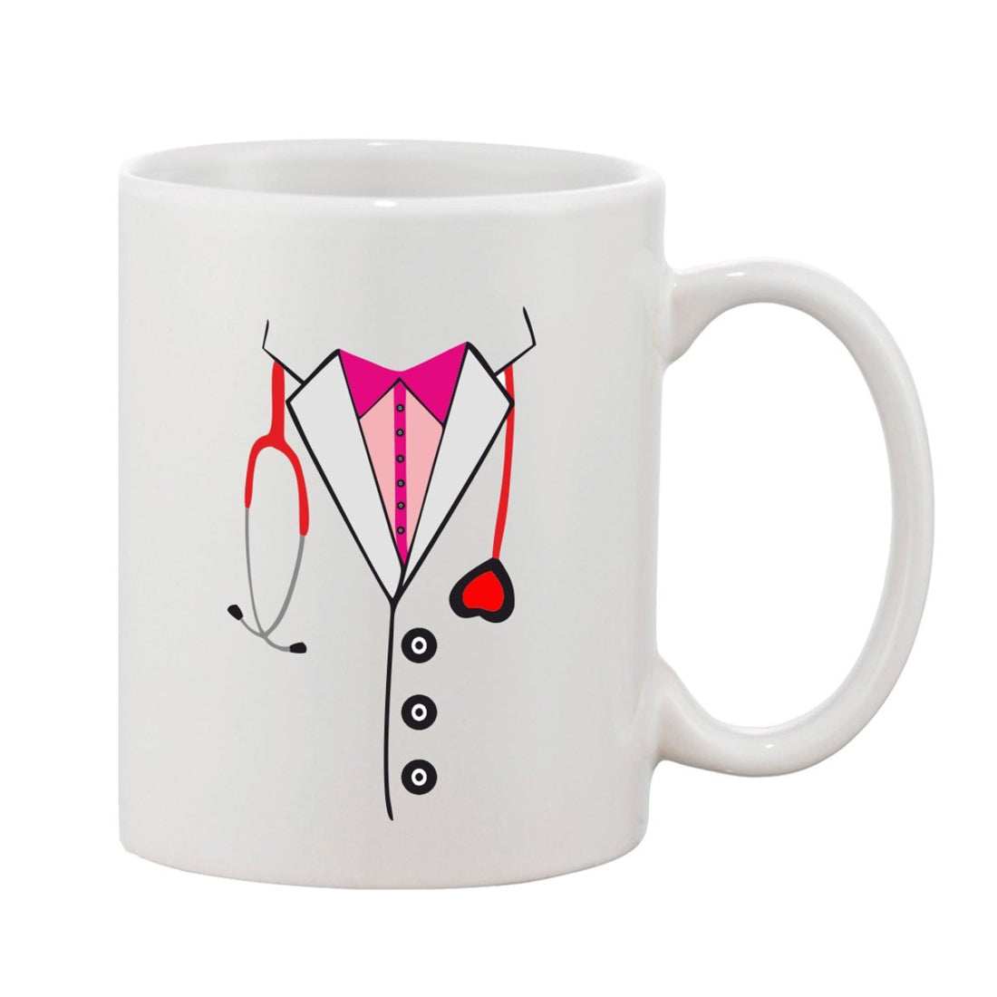 Ceramic coffee mug with a pink tie design, printed on a white mug