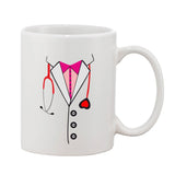 Ceramic coffee mug with a pink tie design, printed on a white mug