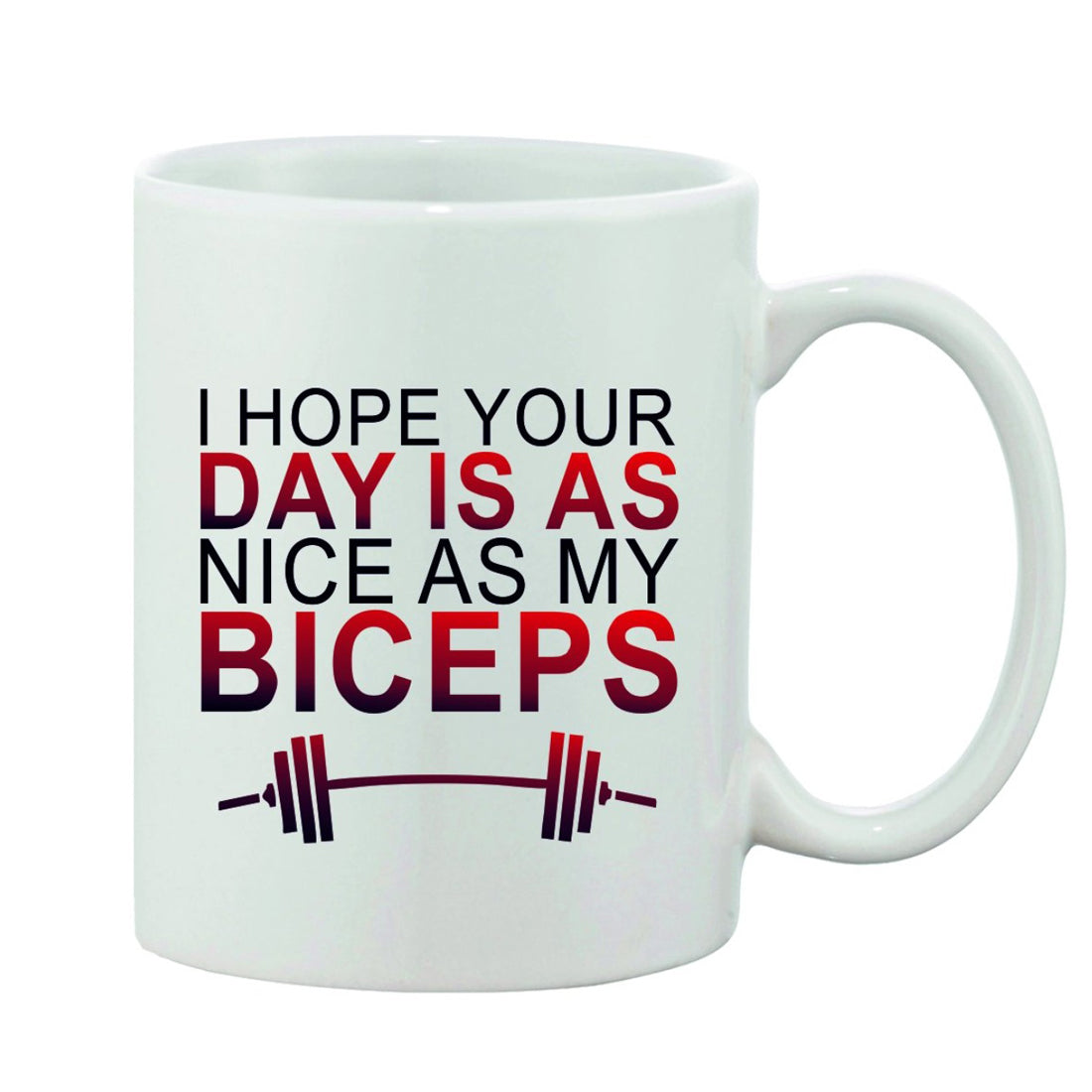 White ceramic coffee mug, printed with a humorous motivational message