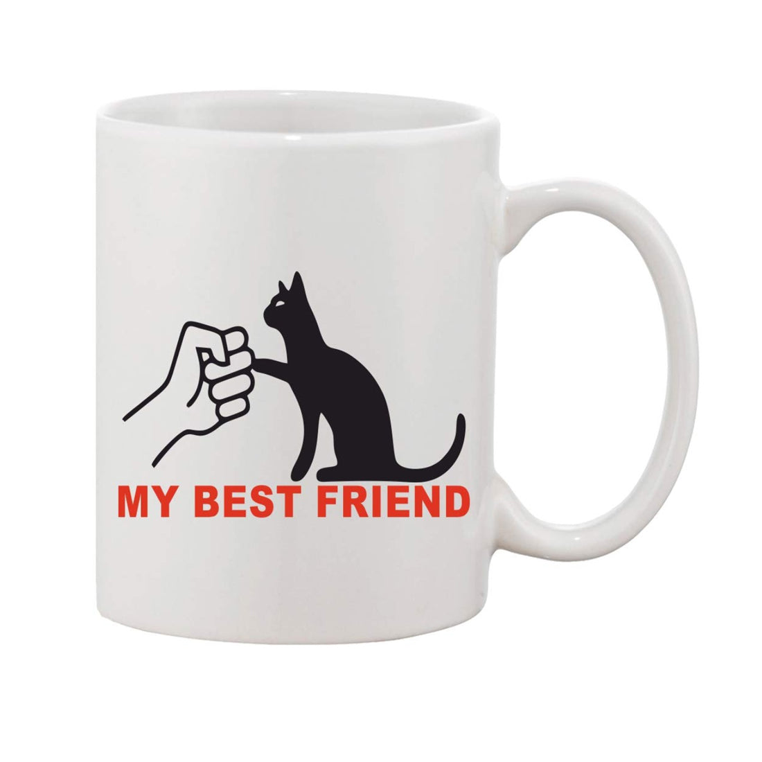 Ceramic coffee mug with black and white cat punching hand design, 11oz, 1 piece