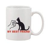 Ceramic coffee mug with black and white cat punching hand design, 11oz, 1 piece