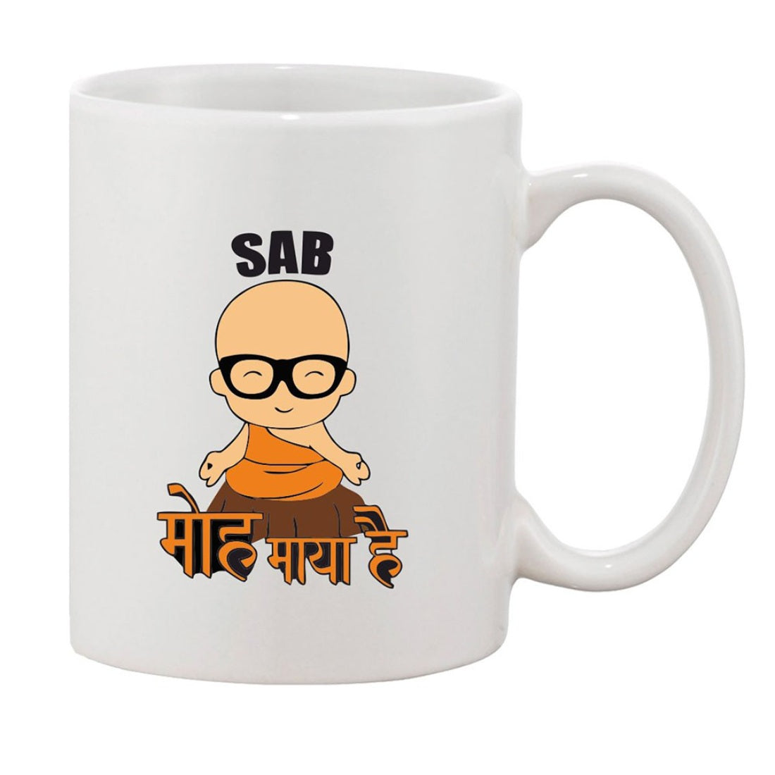 Printed ceramic coffee mug, white color, designed with a cartoon character on it
