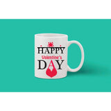 Printed ceramic coffee mug with a happy valentine's day message, 1 piece, white color, and 11 oz capacity