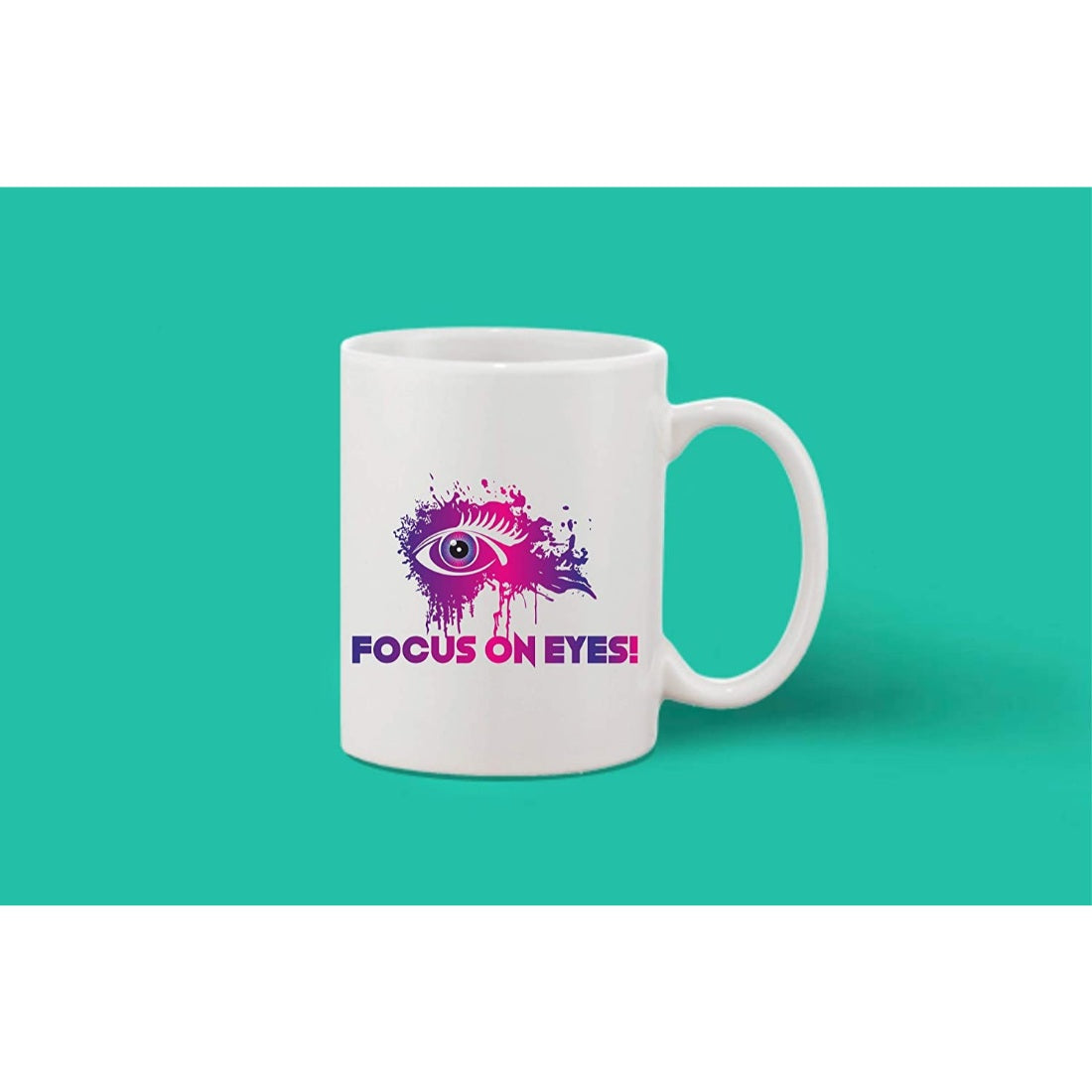 Printed ceramic coffee mug with white interior, 11oz capacity