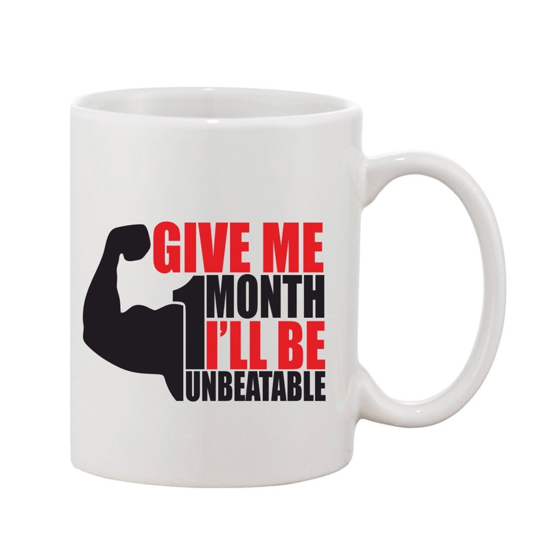 White ceramic coffee mug with printed message, 11 fl oz
