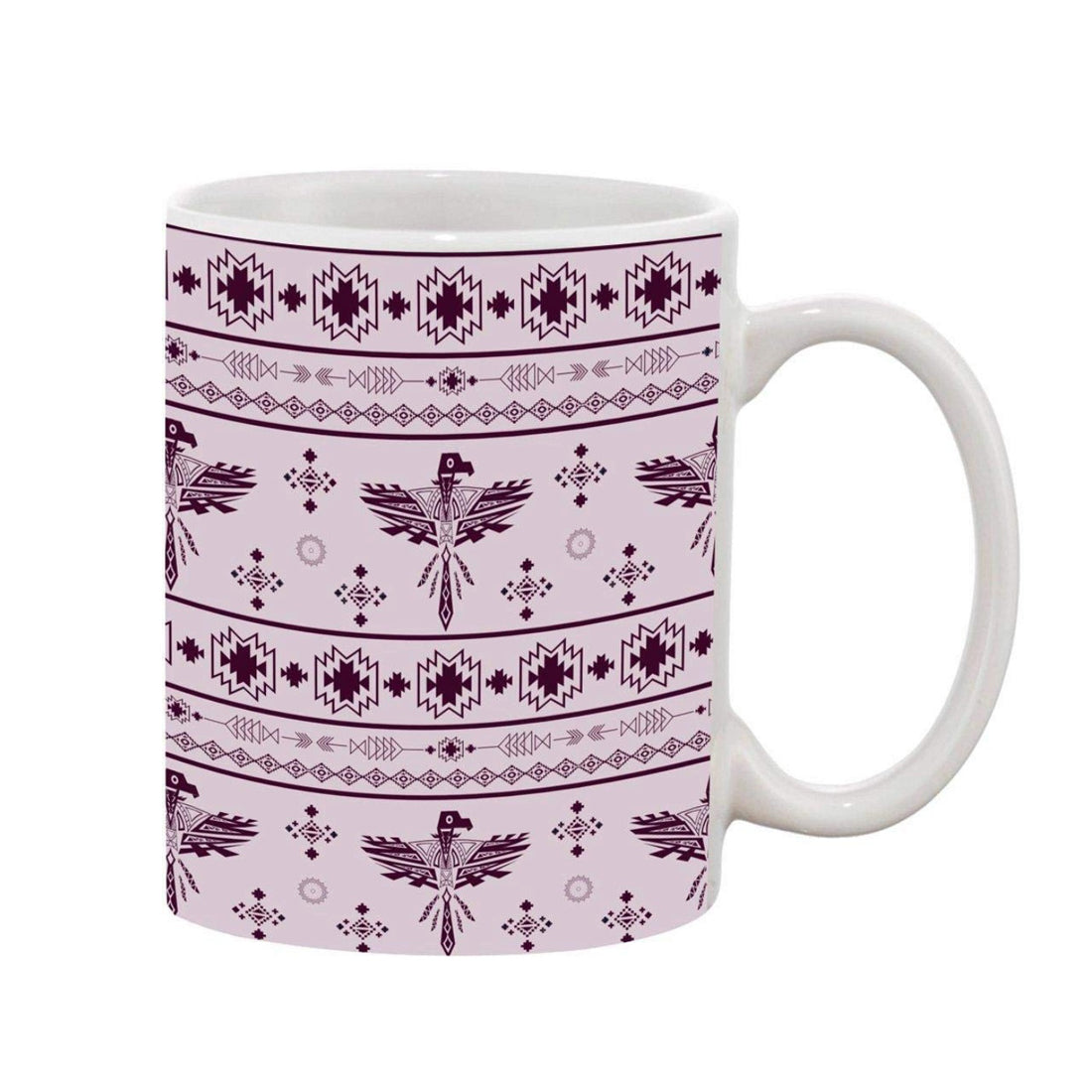 White ceramic coffee mug with patterned interior design