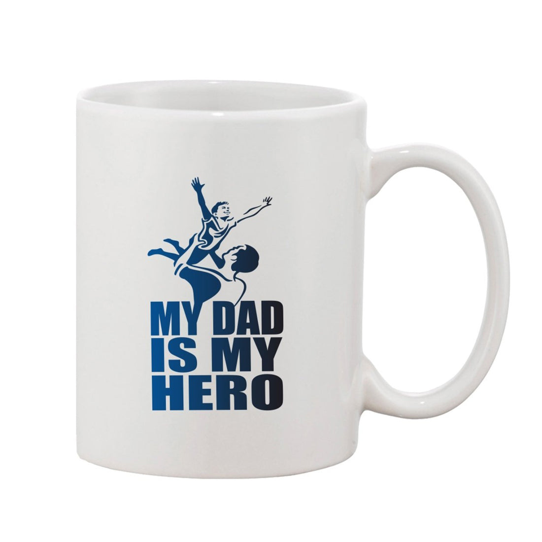 A white ceramic coffee mug with a printed message