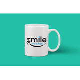A printed white ceramic coffee mug with a handle
