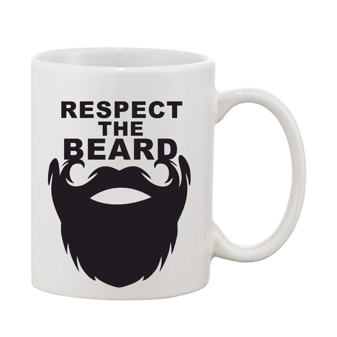 White ceramic coffee mug with printed design