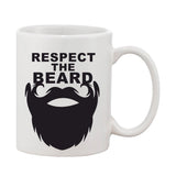 White ceramic coffee mug with printed design