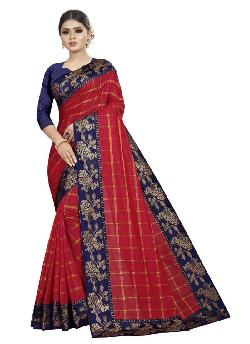 Women's Panetar Silk Saree with Blouse (Red,5-6 mtrs) - GillKart