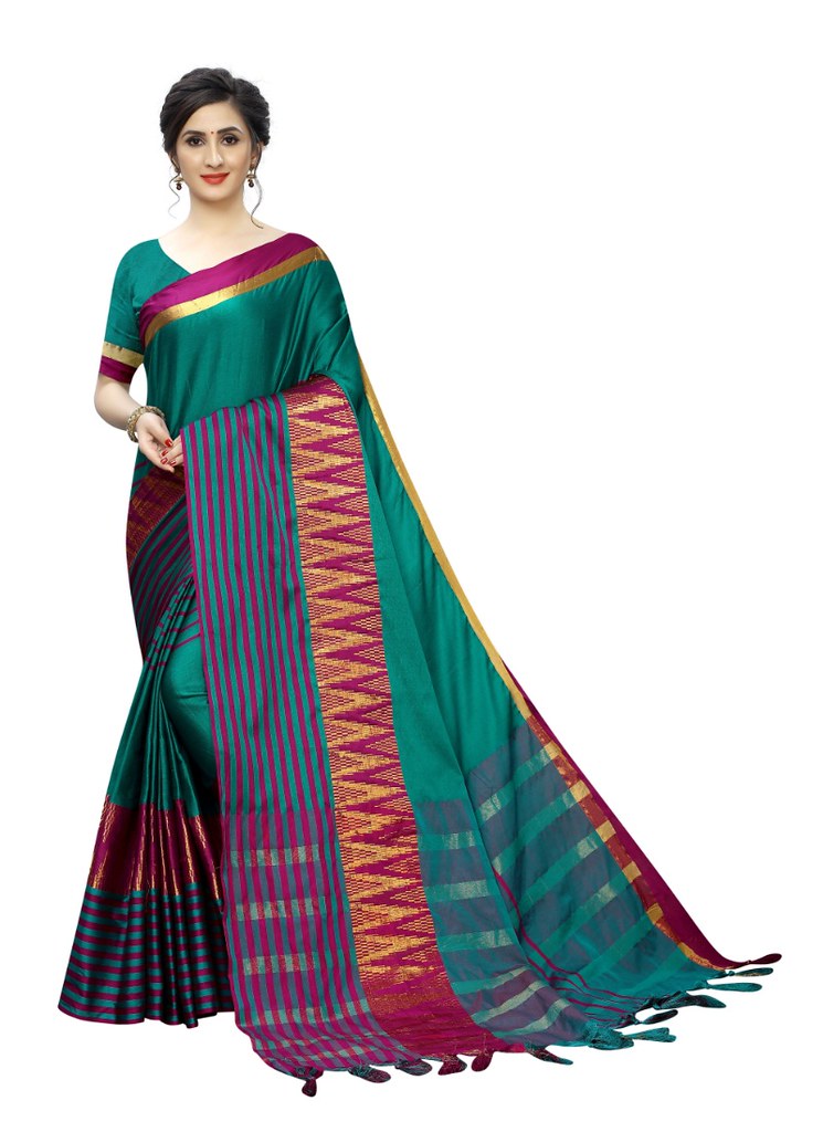 Women's Polyster Cotton Saree with Blouse (RamaPink,5-6 mtrs) - GillKart