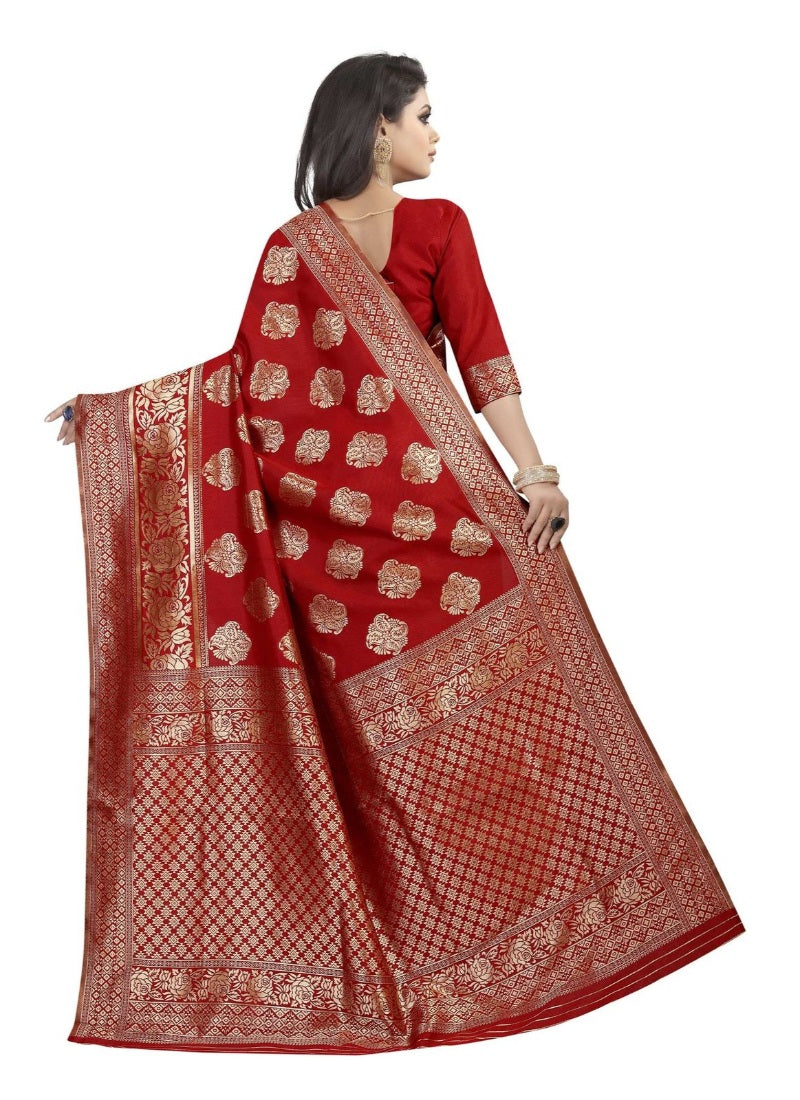 Women's Kota Banarasi Silk Saree with Blouse (Red,5-6 mtrs) - GillKart
