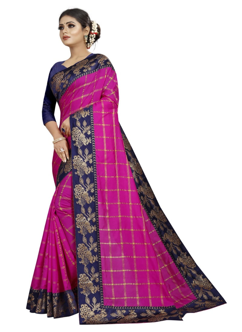 Women's Panetar Silk Saree with Blouse (Pink,5-6 mtrs) - GillKart