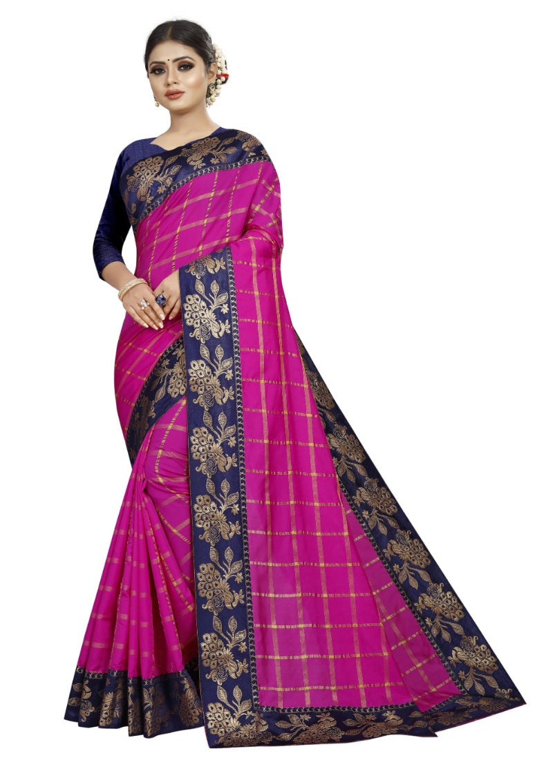 Women's Panetar Silk Saree with Blouse (Pink,5-6 mtrs) - GillKart