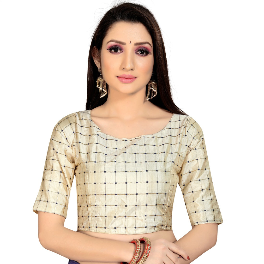 Women's Brocade, Inner-Cotton Full Stitched Padded Blouse (Chiku ) - GillKart
