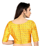 Yellow brocade inner-cotton padded blouse for women - full stitch detailing