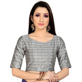 Light gray brocade and inner-cotton full stitch padded blouse for women