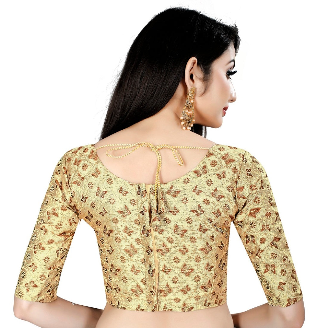 Women's Brocade, Inner-Cotton Full Stitched Padded Blouse (Chiku cofee) - GillKart