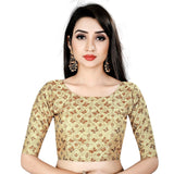 Women's Brocade, Inner-Cotton Full Stitched Padded Blouse (Chiku cofee) - GillKart