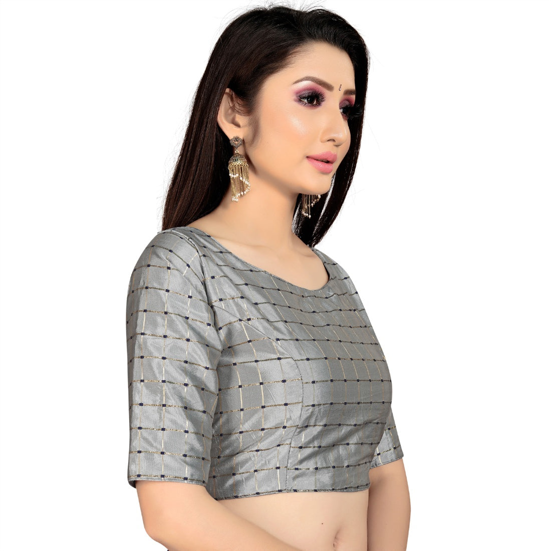 Light gray brocade and inner-cotton padded blouse for women